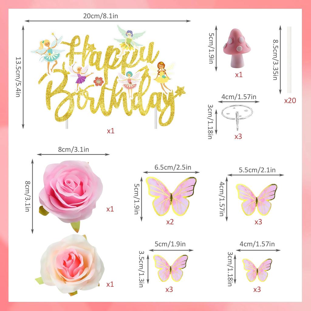 Fairy Cake Topper Butterfly Cake Decoration Mushroom Cake Decorations Fairytale Theme Party Decorations