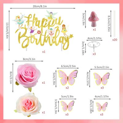 Fairy Cake Topper Butterfly Cake Decoration Mushroom Cake Decorations Fairytale Theme Party Decorations