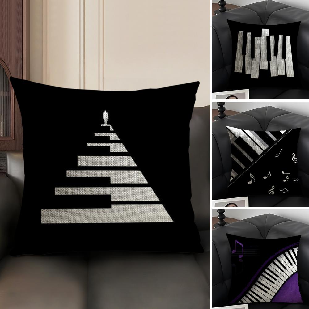 Music Piano Keyboard Cushion Cover Natural Linen Organic Fabric DoubleSided Printing Sofa Home Decor Breathable