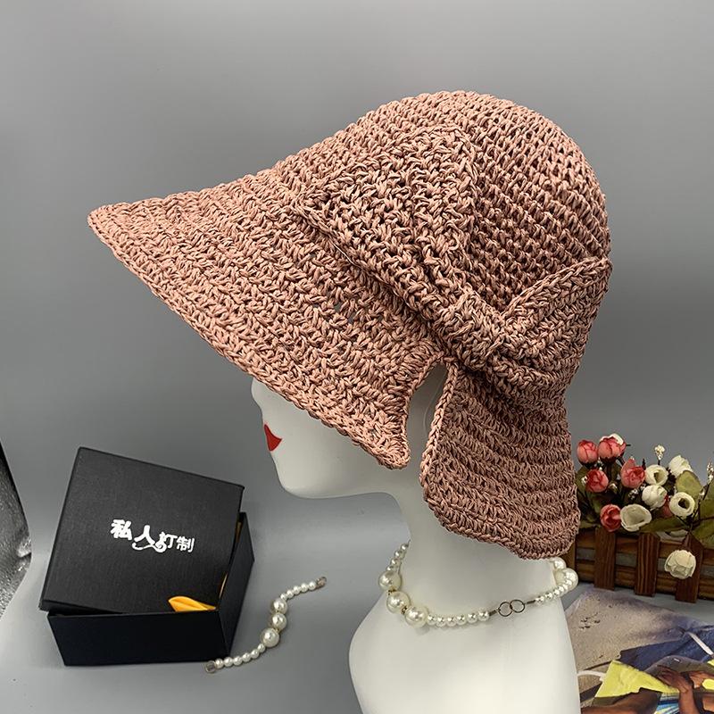 Big Brim Bow Bucket Hat Foldable Visor Beach Hat Small Edge Split Straw Hat Summer Sun Protection