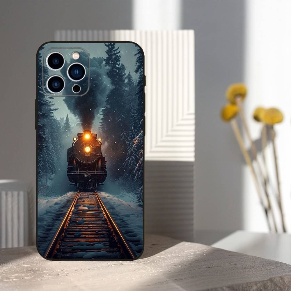 

Cool Art Steam Train Case For iPhone 15,17,16,12,14,13,11,Plus,Pro Max,XS,X,Mini,8,7,XR,SE,Soft Silicone Black iPhone13