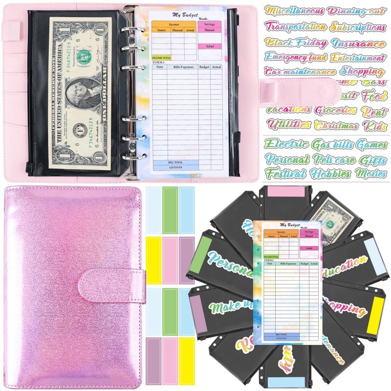 Colorful Loose-leaf Budget Planner A6 Budget Binder Bookkeeping Financial Planning Handbook With Zipper Bags Stickers