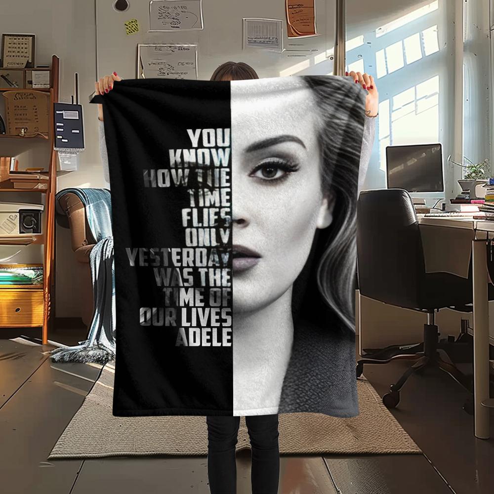 1PC Adele Print Flannel Blanket, High quality All Seasons, Home Decor, Warmth and Comfort, Perfect for Christmas Gifts