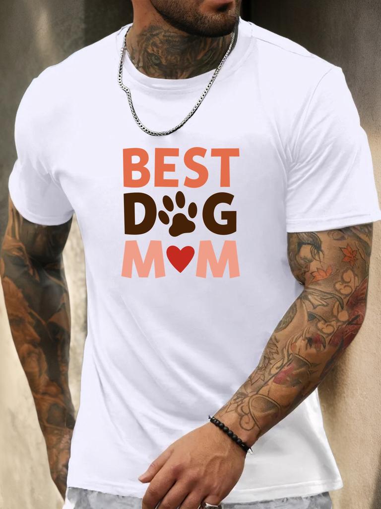 Short Sleeve TShirt BEST DOG MOM Mens 100 Cotton Pattern Printed Shirt Summer Round Neck Breathable Casual Fashion Cool Tee