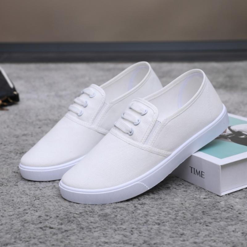 Womens Canvas Solid White Lightweight Color Minimalist Sneakers Lowtop Comfort Slip On Soft Sole Flat Shoes