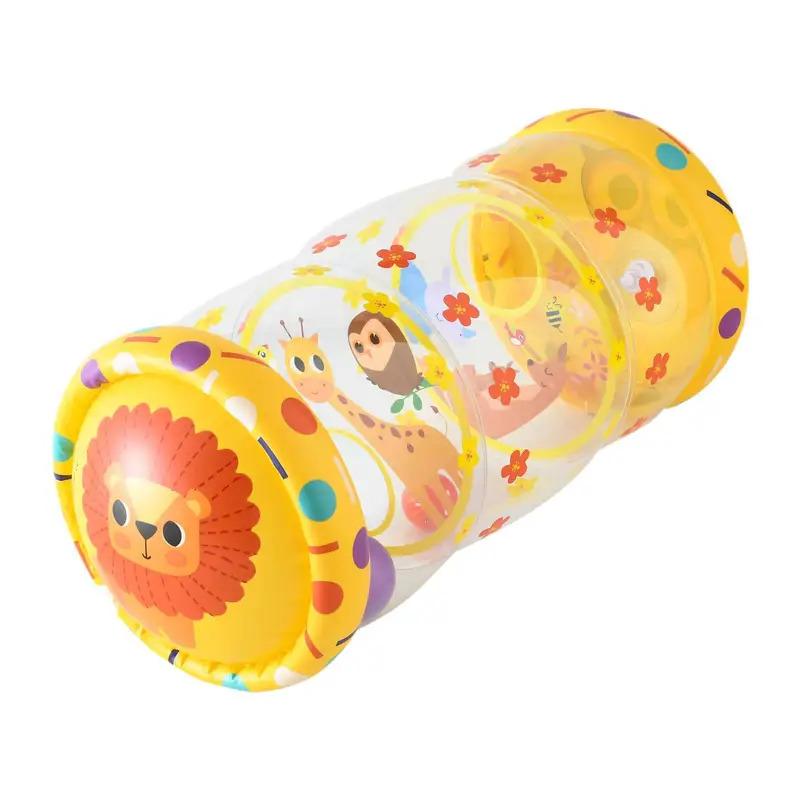 Inflatable Baby Crawl Along Roller with Bell PVC Developmental Practice Toy for Boys Girls Beginners