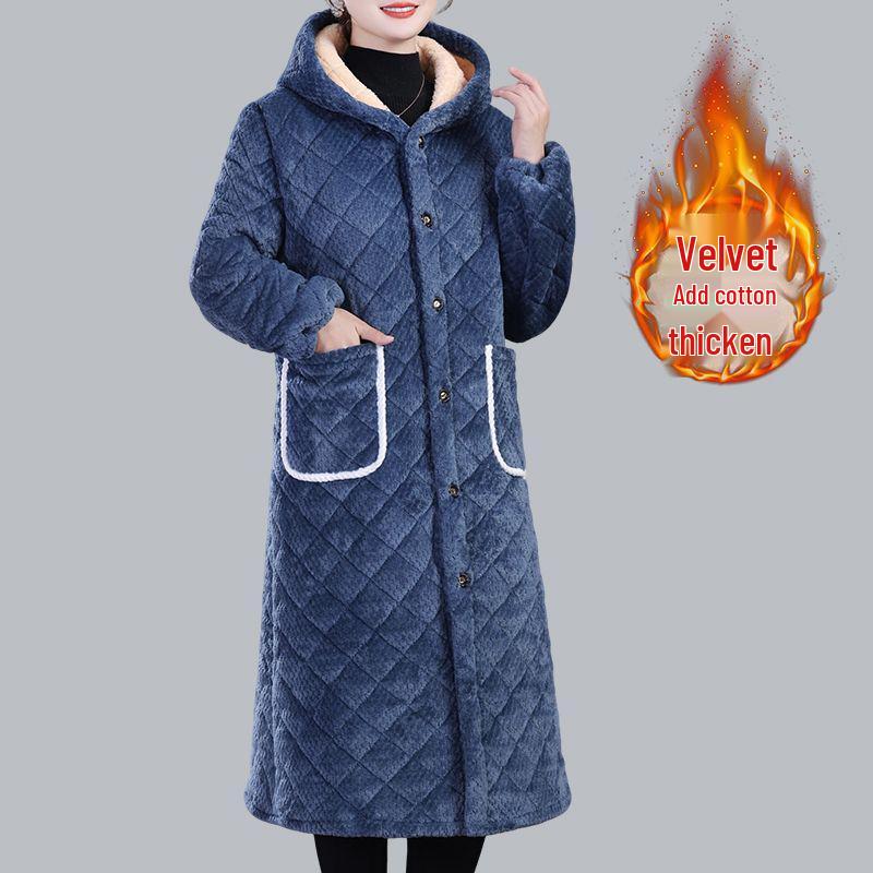 Women's Winter Warm Cotton Coat and Over-the-Knee Casual Robe