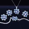 Temperament Color Zircon Flower Set, Needle Earrings, Simple Three-Dimensional Camellia Pendant, Open Ring.