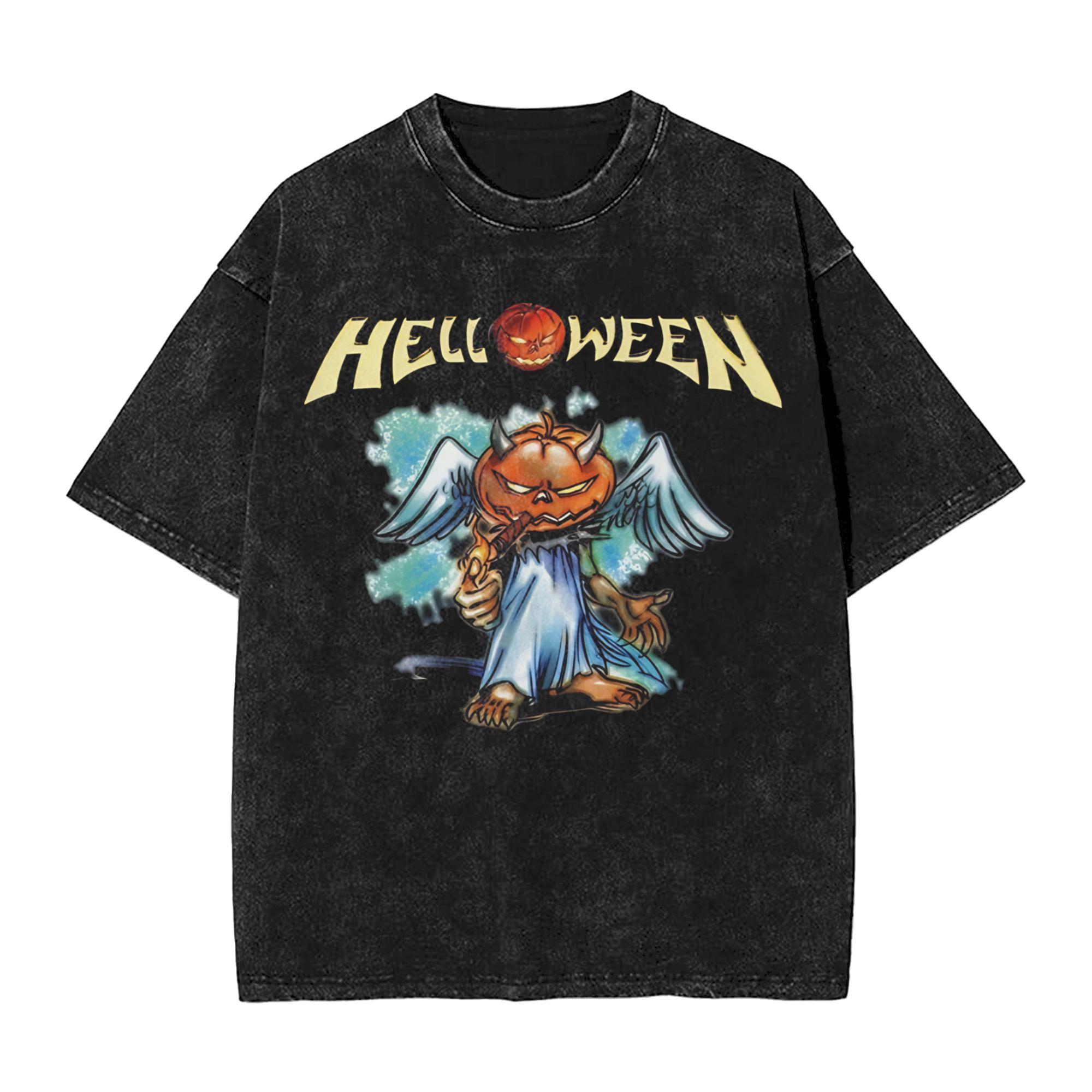helloween heavy metal band  Outfit Washed T Shirt for Men Women Streetwear Hip Hop T-Shirts Summer  Tee Shirt Short Sleeve S