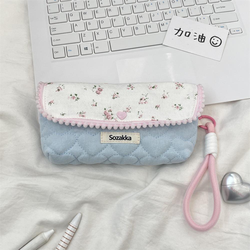 Korean Floral Pen Case With Polyester Material Large Capacity Student Stationery Organizer For Girls