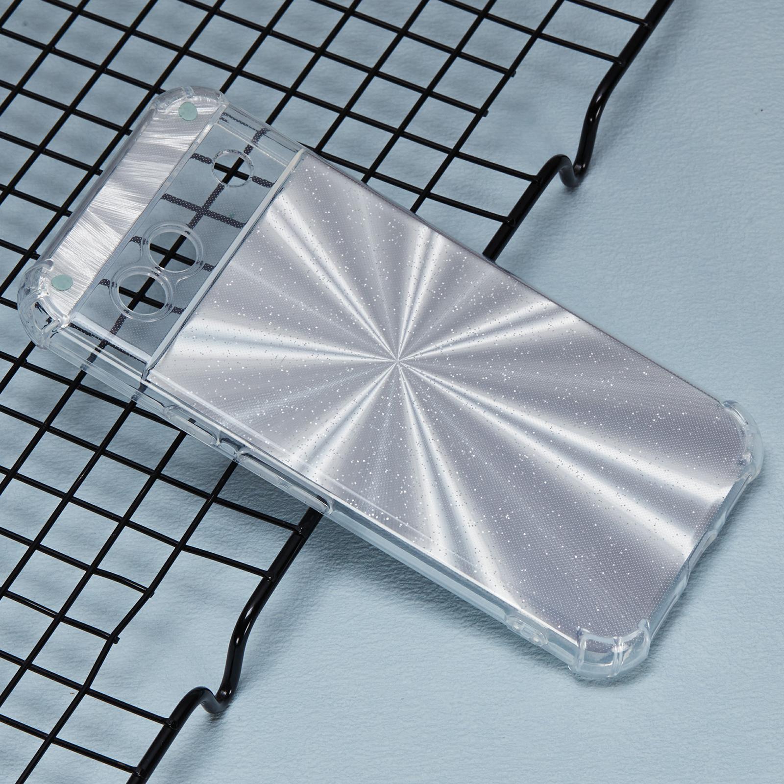 

For Google Pixel 8a Case Reinforced Corners TPU Phone Cover with Card Paper Aurora Silver