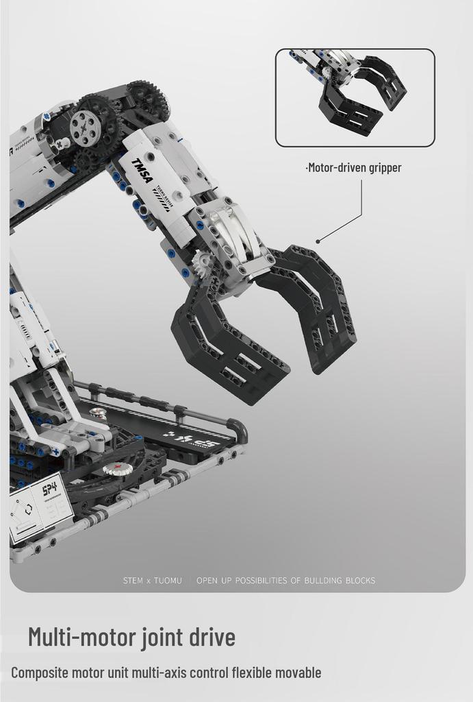 T2007 Programmable Mechanical Arm Robot, Remote Control Claw, Educational Assembly Toy, Compatible with Lego, Ages 14+