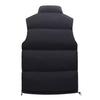 Men Cotton Vest Stand Collar Sleeveless Warm Elastic Hem Windproof Waistcoat Solid Color Zipper Buttons Placket Thickened Vest Coat with Pockets