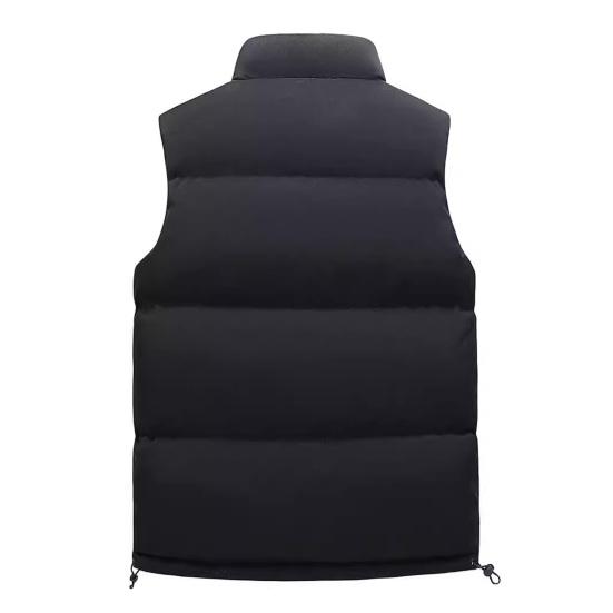 Men Cotton Vest Stand Collar Sleeveless Warm Elastic Hem Windproof Waistcoat Solid Color Zipper Buttons Placket Thickened Vest Coat with Pockets