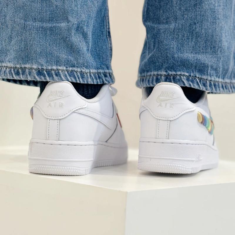 Nike Air Force 1 Low GS Rainbow Lace Swoosh Kids Sneakers White Multi-Color Terra-Blush FQ4948-100