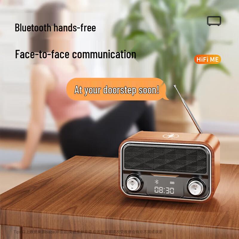 BIAZE Retro Mini Bluetooth Speaker with Radio and Wireless Charger