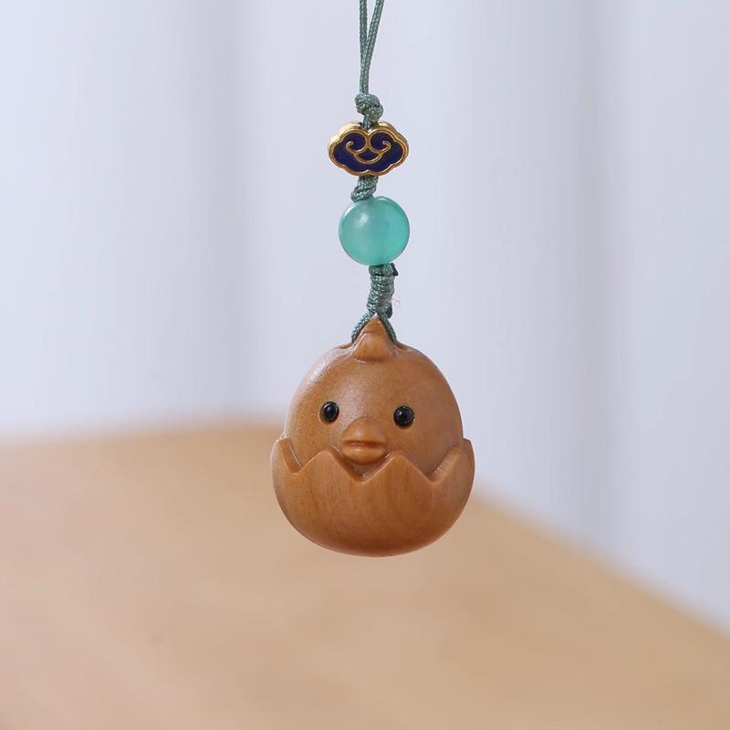 Sandalwood Zodiac Animal Pendant Keychain - Modern Chinese Style Cartoon Version