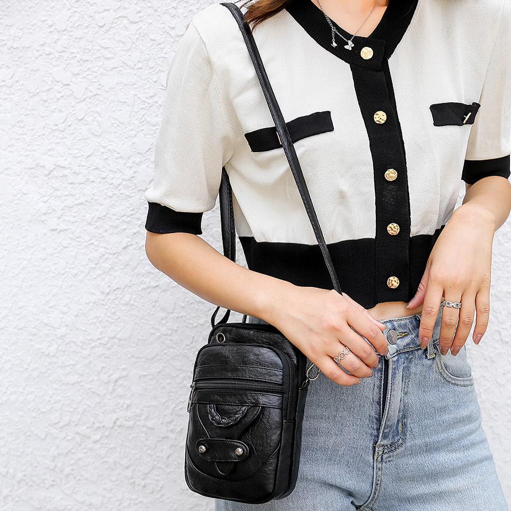 Ladies' Crossbody Textured Shoulder Bag, Mobile Phone Bag, Fashionable Retro Small Bag