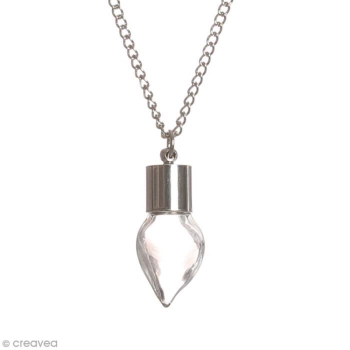 Pendentif - Argent - Fiole en verre - 3 cm - Goutte - Mixte