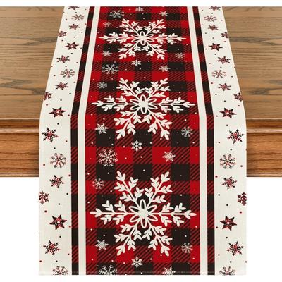 Runner da Tavola Natalizio a Quadri Buffalo con Fiocchi di Neve Artoid Mode, Decorazione Stagionale Invernale per Tavolo da Cucina e Sala da Pranzo per Decorazioni di Feste in Casa 13x72 Pollici
