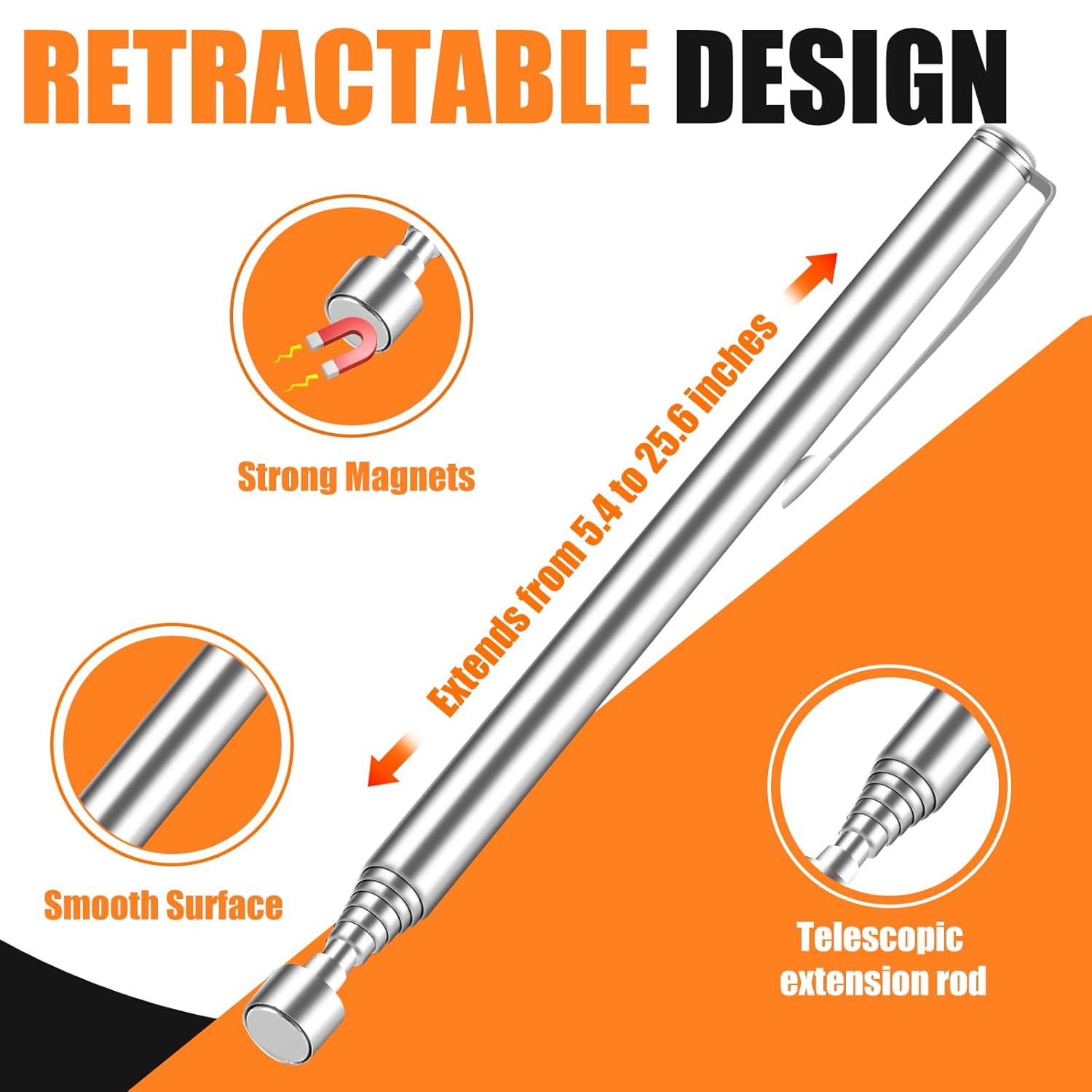 Telescoping Magnetic Pickup Tool Telescopic Strong Magnet Sticks Non-Slip Long Extendable Magnet Pickup Tools Nail Picker Upper