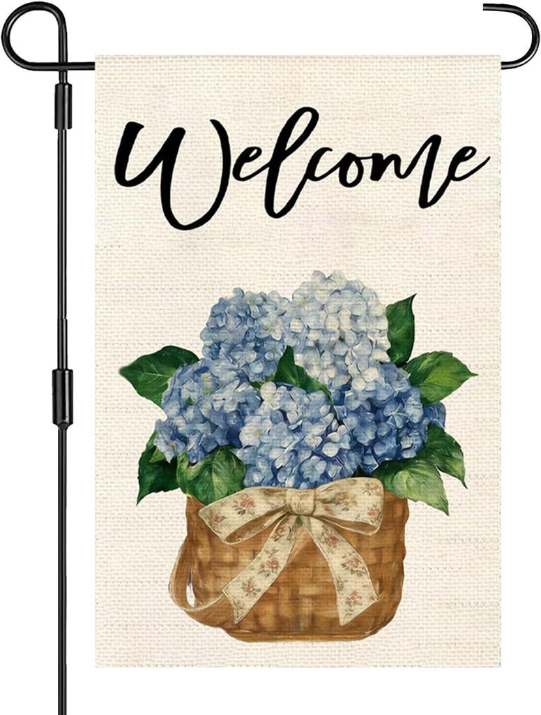 Spring Summer Garden ag - 12x18 Inches Double-Sided Hydrangea Pattern Spring/Summer Porch Decor, Linen-Style oral ag f GGO