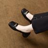 Square head flat shoes women's 2025 shallow mouth one pedal low heel single shoes comfortable loafers thick heel metal buckle lazy shoes