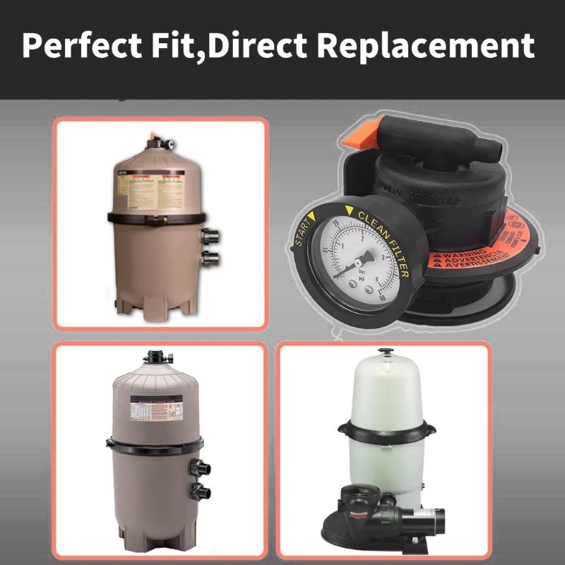 High Efficiency Valves Replacement Manual Air Relief Assembly for Cartridge Pool Filter Includes Pressure Gauge