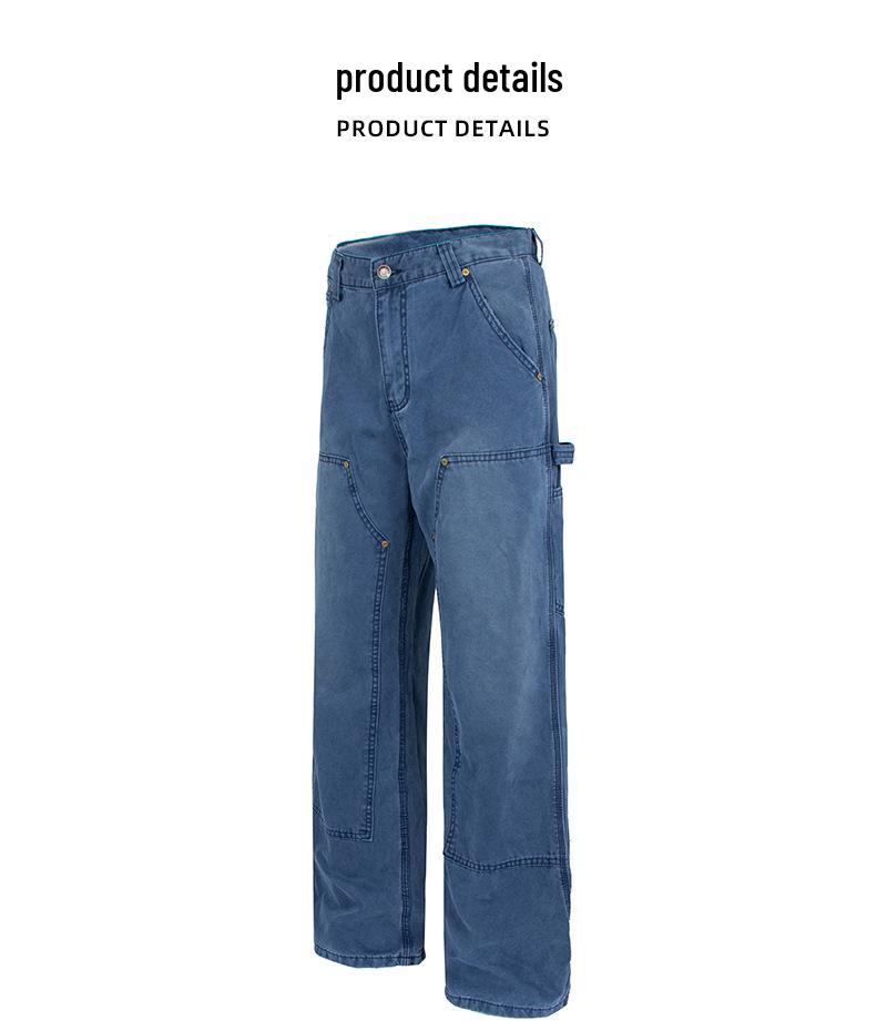 American Retro Unisex Patchwork Lumberjack Pants with Rivet Detail - Loose Straight-Leg