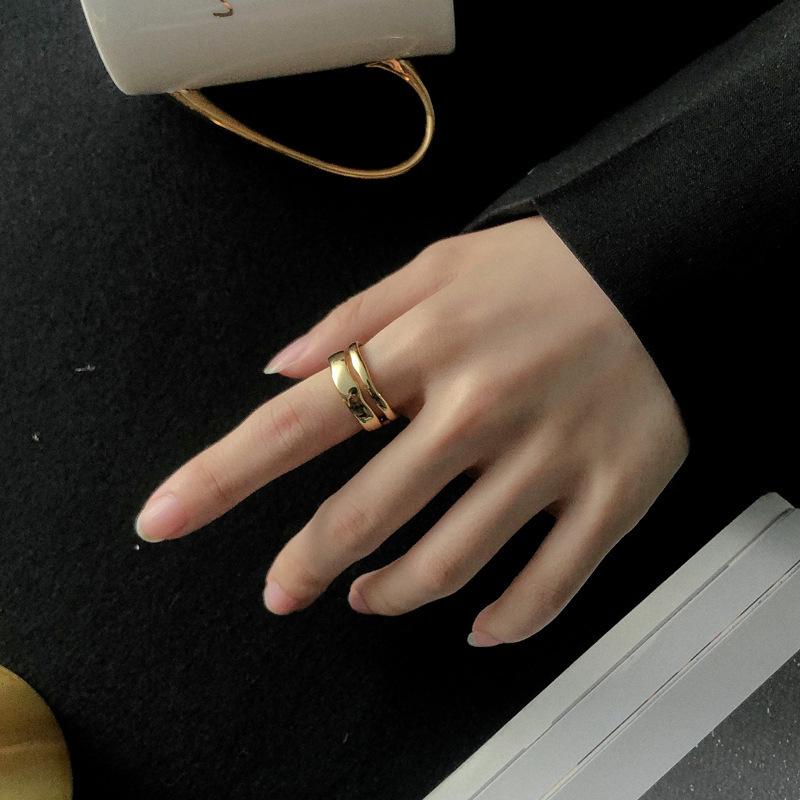 Women's Gold Double Layer Retro Open Ring - European American Style, Personalized Fashion, Hip Hop Inspired Index Finger Design