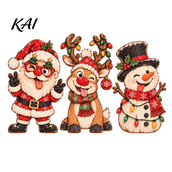 Handcrafted Wooden Holiday Ornaments 3Pcs/Set Christmas Tabletop Ornaments, Festive Winter Table Decoration, Atmosphere Decoration Santa Claus