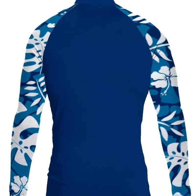 Mens Long Sleeve Rash Guard With Navy Floral Print UV Protection Surfing Outdoor Activities