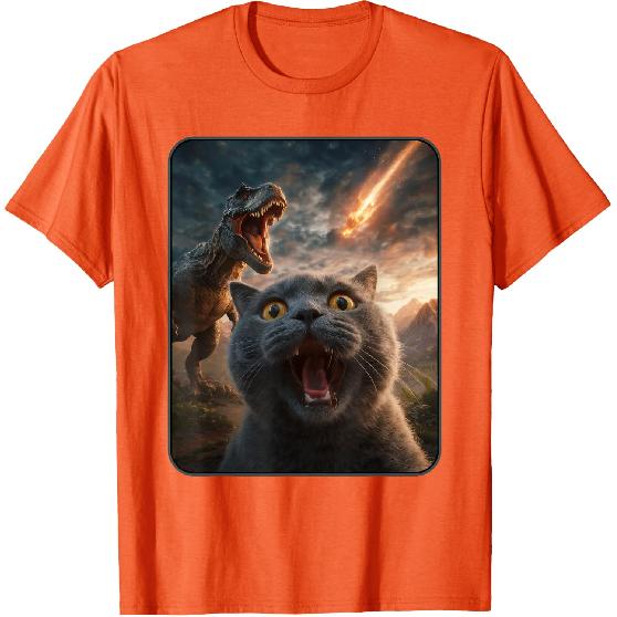 Cat Selfie with T-Rex Dinosaur Funny Cat T Rex Shirt Meme T-Shirt