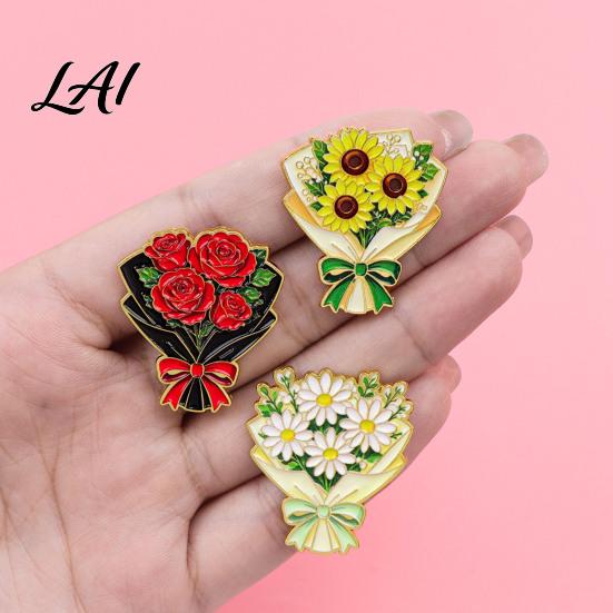 Decorative Metal Lapel Pin Bouquet Brooch for Women Enamel Romantic Flower Jewelry Durable Backpack Hat Decoration Zinc Alloy Floral Coats