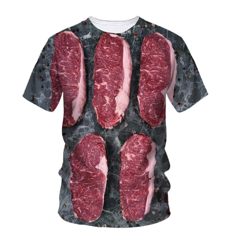 

Смішна футболка зі свининою та м’ясом із 3d-принтом. Чоловіча модна літня велика футболка. Вуличні повсякденні мішкуваті топи. Футболки. L