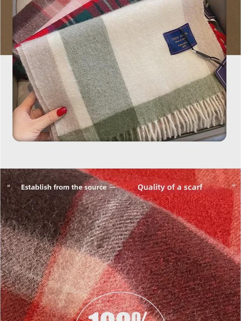 Classic British Dark Green Plaid Wool Scarf, Thick and Warm for Winter - Unisex Design