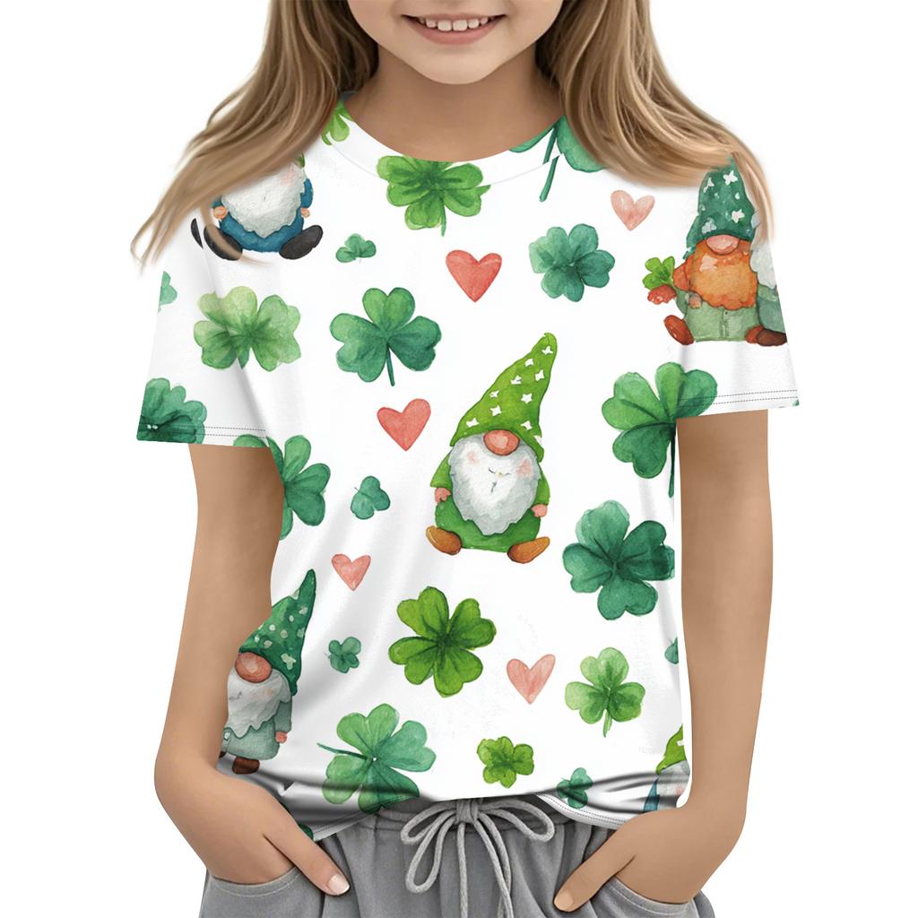 Children's Printed Round Neck Short Sleeved Casual T-shirt