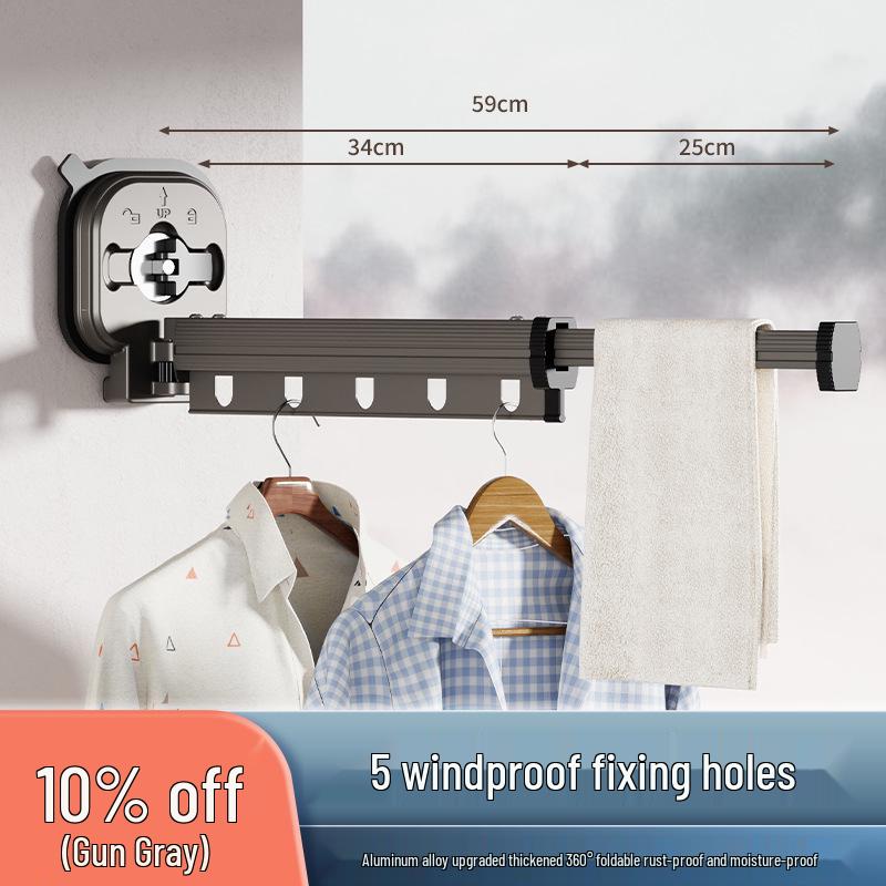 Foldable Telescopic Clothes Drying Rack with Suction Cup - Punch-Free Wall-Mounted for Balcony Use