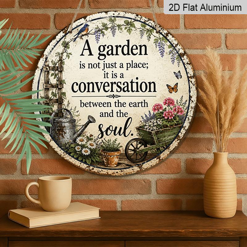 [Blumengarten Aluminiumschild] 2D Flach, 1 Stück Rundes Hängeschild - Ein Garten ist nicht nur ein Ort Inspirierendes Metallschild, Blumengarten Dekorative Schilder