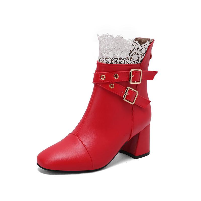 Женские ботильоны на высоком каблуке осень-зима новые цвета римские ботильоны толстый каблук женская обувь большого размера 34 красный