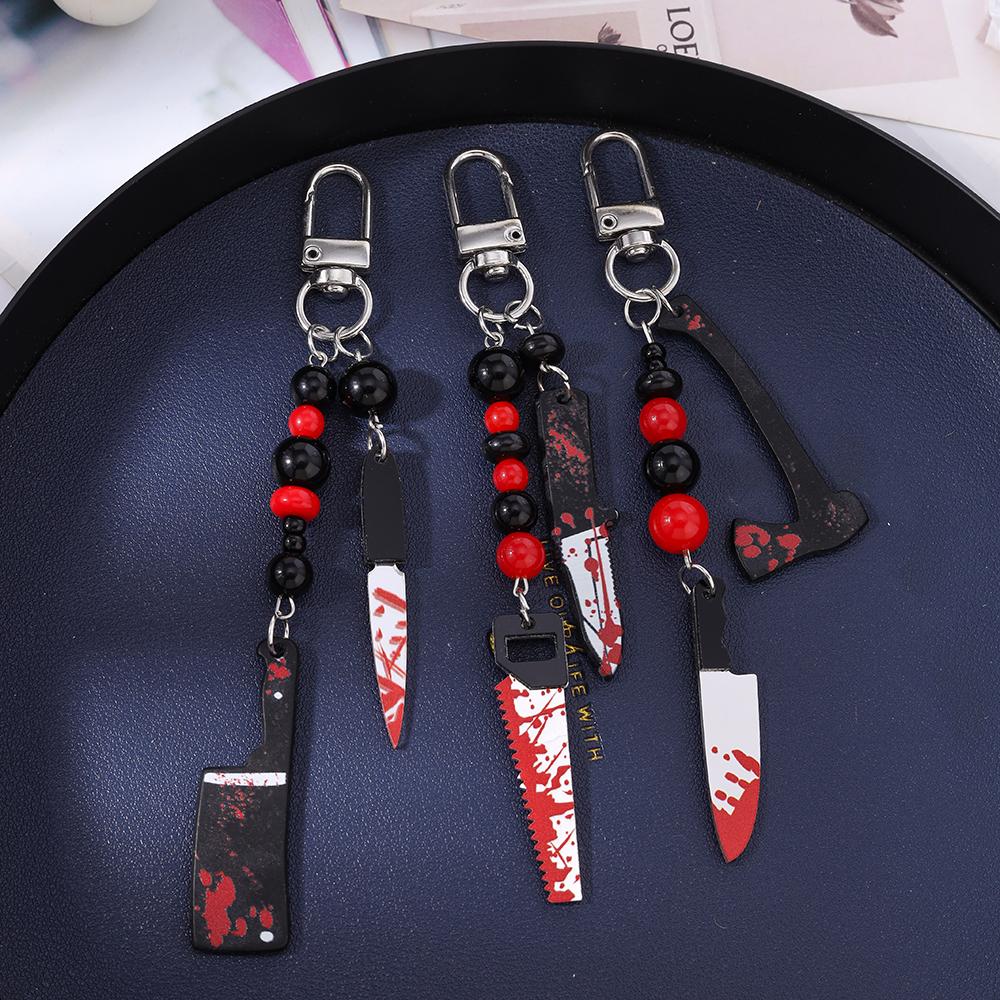 Bloody Resin Saw Knife Keychain Halloween Key Ring Pendants for Car Key Holder DIY Key Chain Jewelry Gift