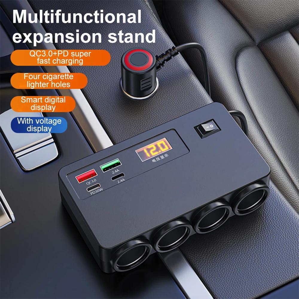 Multi-port QC3.0 PD Car Charger Adapter 4 Expansion Ports 12-24V Car Plug Smart Shunt for Fast Charging