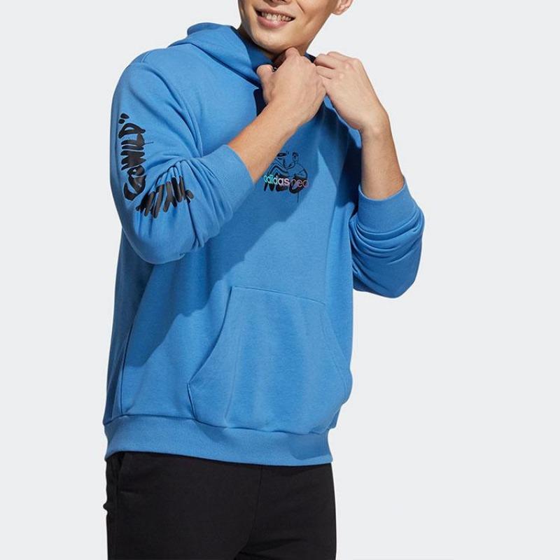 adidas Neo Men's Blue Graffiti Logo Alphabet Print Hoodie HH8981