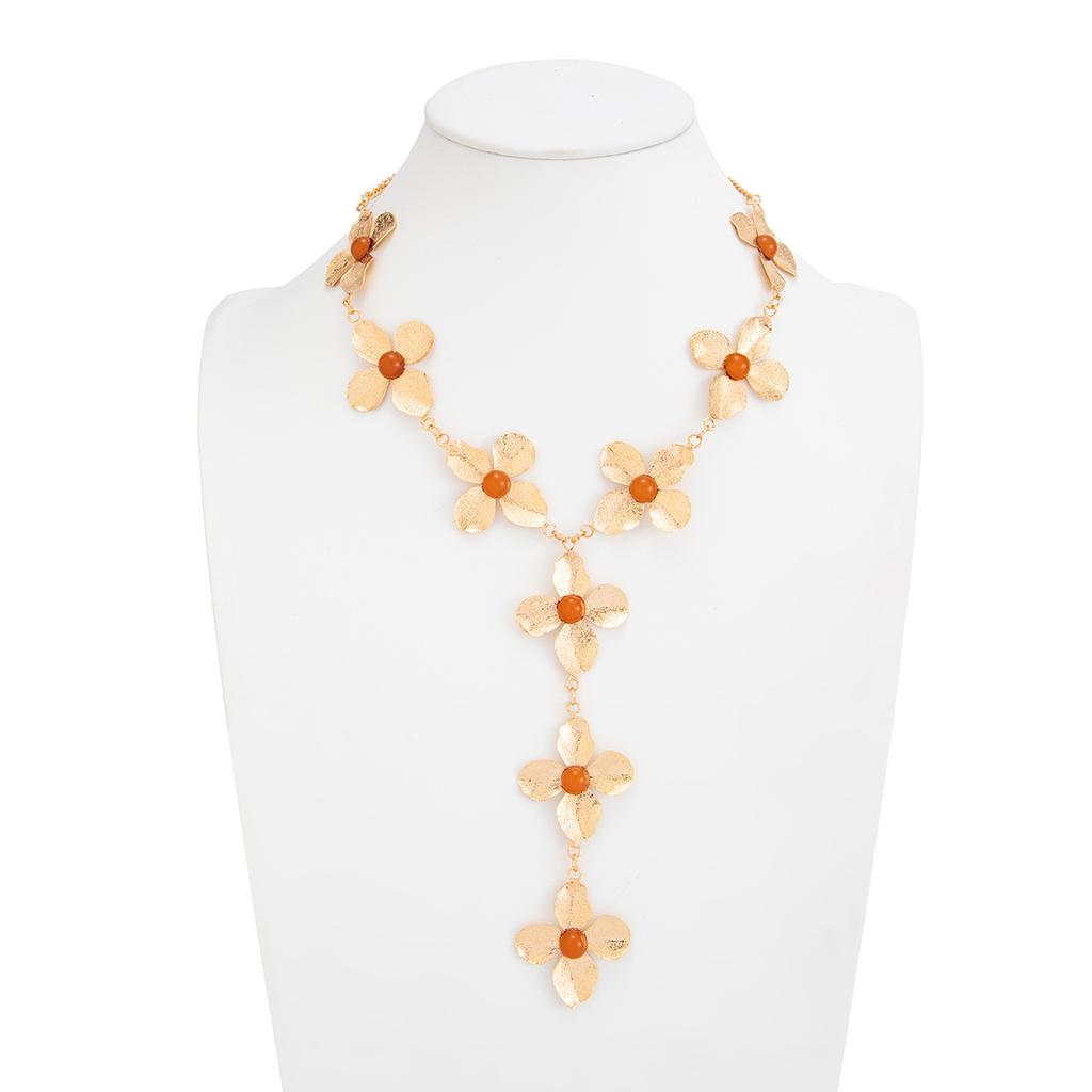Resin Flower Pendant Choker Necklace for Women Vintage Adjustable Chain Jewelry Accessory