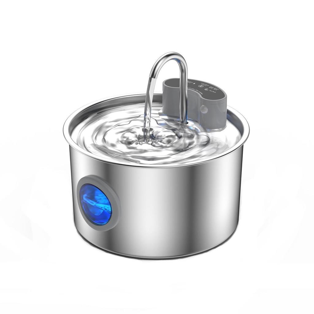 Stainless Steel 3.2L Silent Pet Water Fountain with Mini Feeder