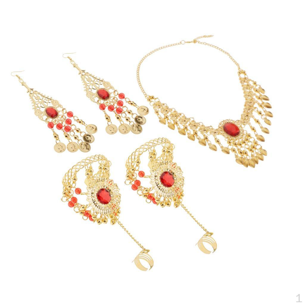 

1 paket Women s Belly Dance Jewelry Set - Necklace Earrings Headpiece Bracelets Hook Earrings
