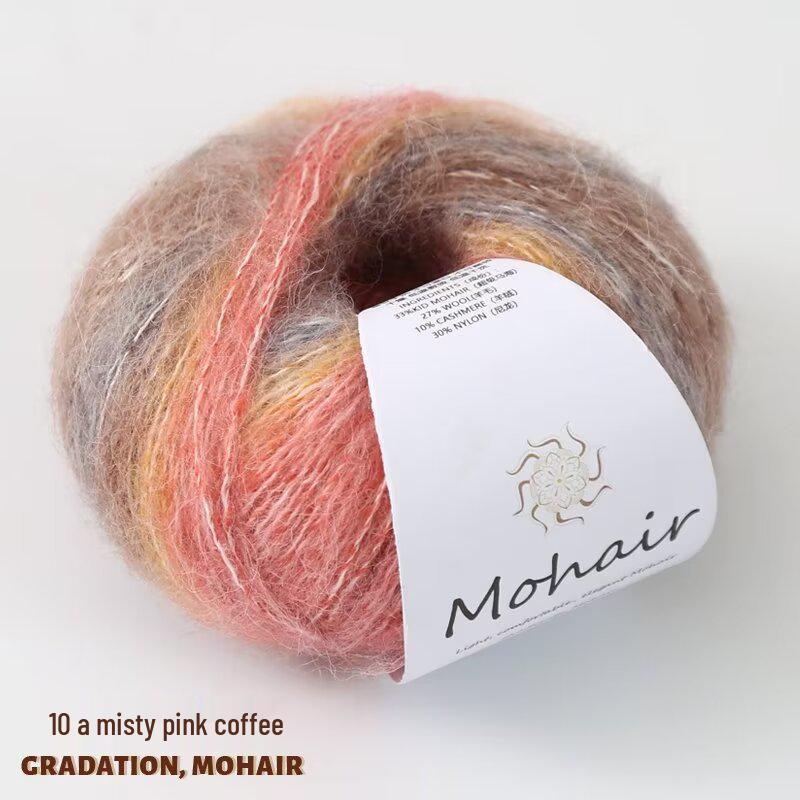 Colorful Gradient Hand-Dyed Mohair Yarn Ball 25g for Sweaters, Scarves, Knitting, and Crochet Projects