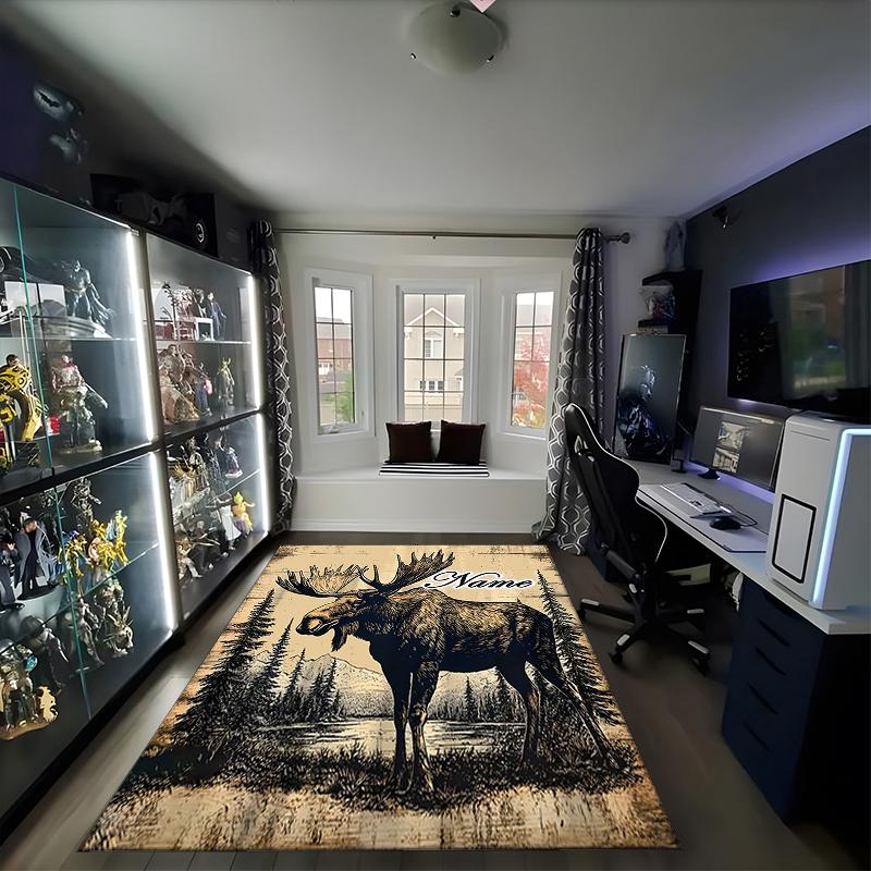 1PC Custom Name Moose Wilderness Theme Floor Mat Ideal for Living Room, Game Rooms, Office, Bedroom,Floor Mat Playful Design