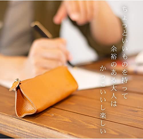 Dom Teporna Genuine Leather Pencil Case, Slim, Stylish, Italian Leather, Smooth Zipper, Small, Fits Fountain Pens, Stationery, Dark Brown