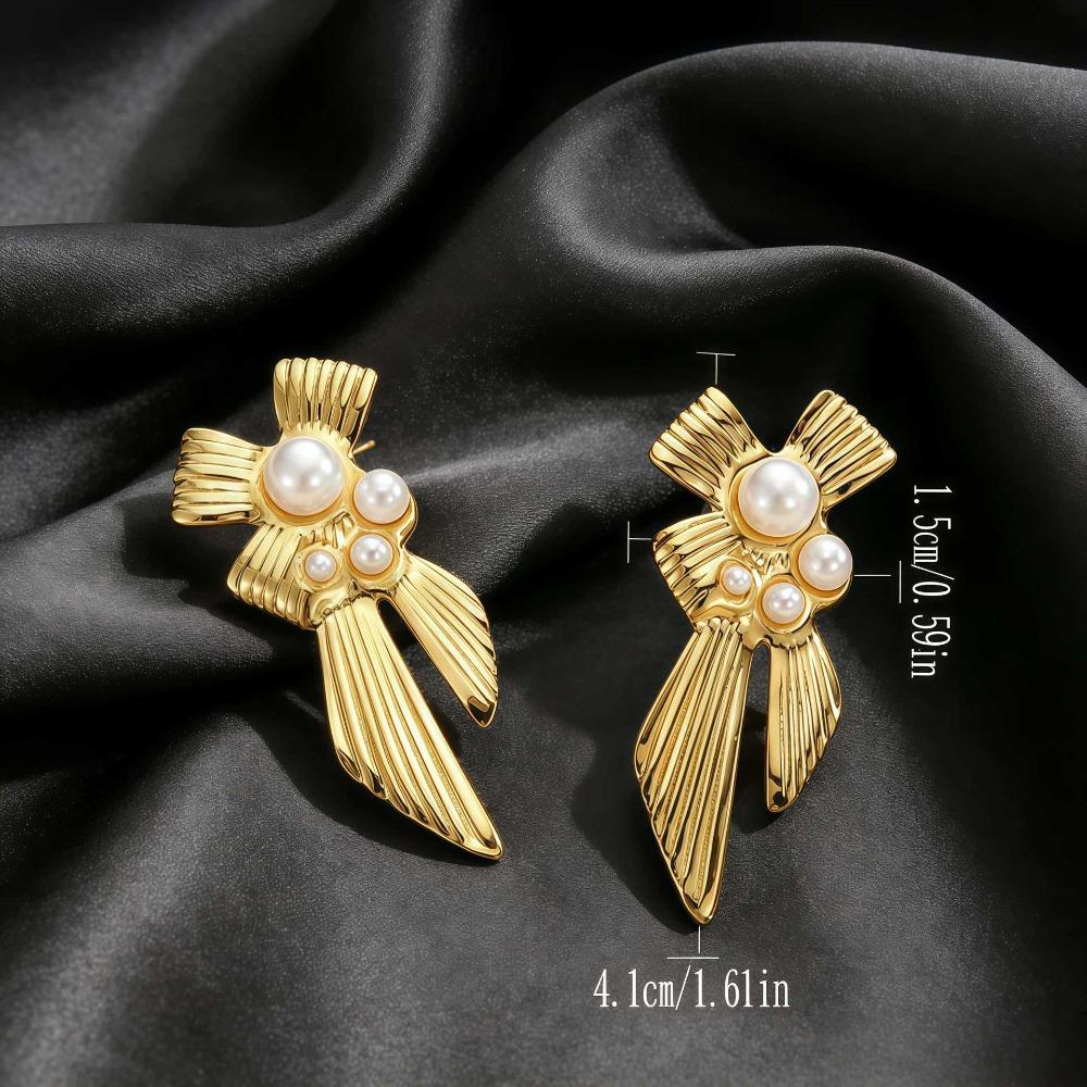 ins style French retro pearl stud earrings women s 18K gold-plated niche design high-end earrings 18K